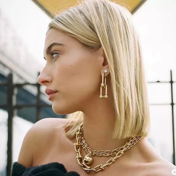 Zara Ball and Chain Matte Textured Gold Pendant Oval Circle Link Necklace Metal - Picture 14 of 16